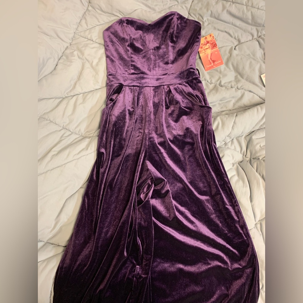 Velvet strapless jumpsuit